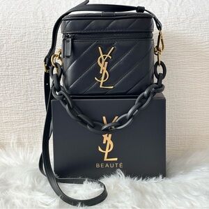 YSL Beaute VIP Novelty Black & Gold quilted vanity crossbody bag NEW